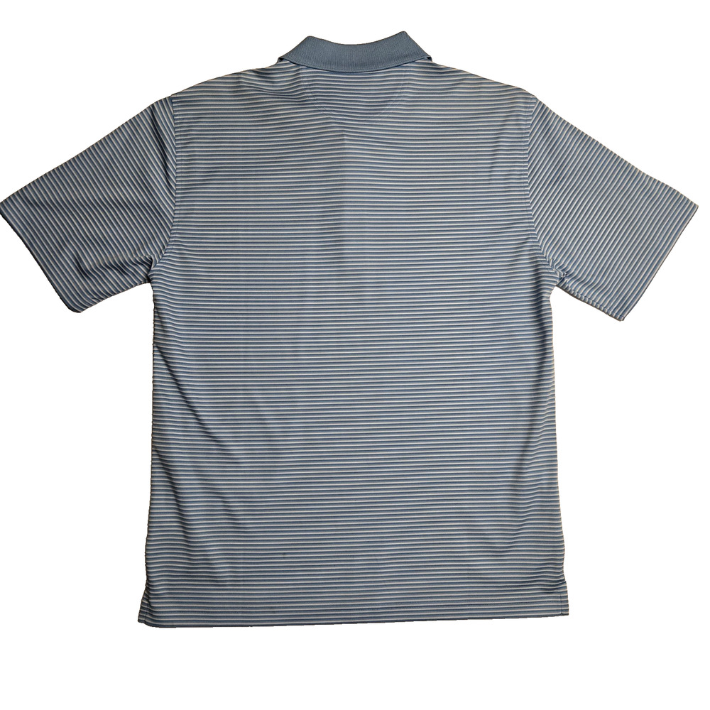 Greg Norman Shirt Mens Striped Short Sleeve Polo Shark Logo Golf Blue Medium - Picture 2 of 4